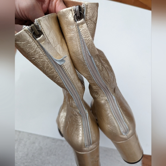 Free PEOPLE gold boots date night Elle block heel ankle 41 11 - Picture 9 of 15